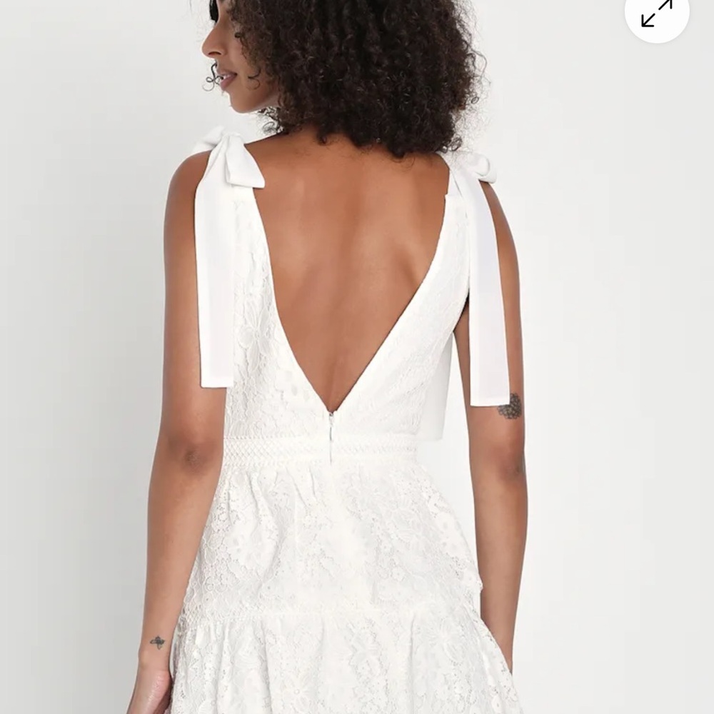 Lulu's White Lace Tiered Tie-Strap Mini Dress - Picture 7 of 7
